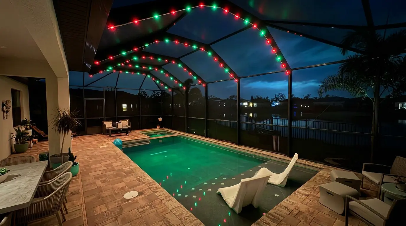 Residential Outdoor Front Yard Pool Cage Lighting