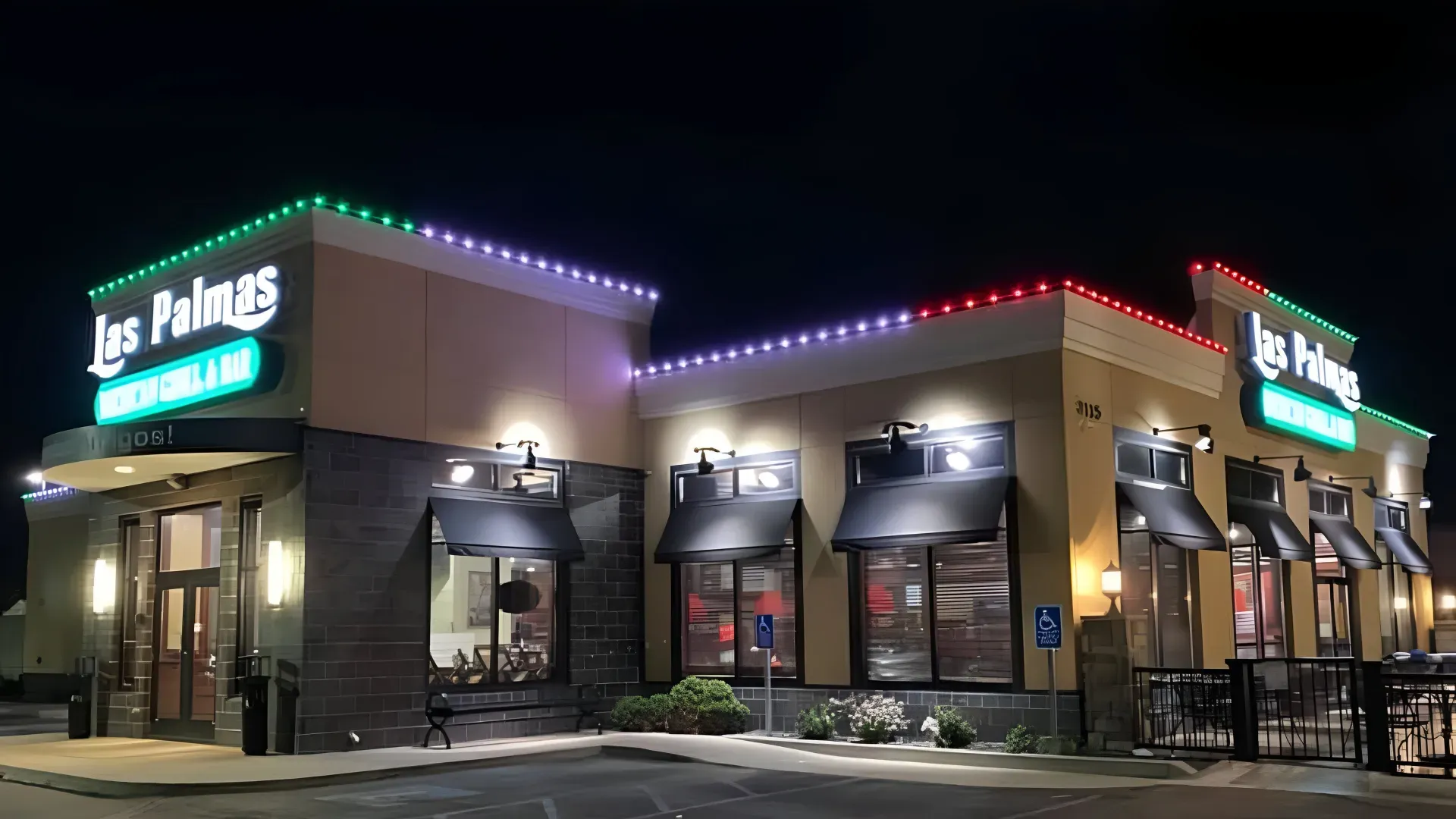 restaurant roofline halloween lighting